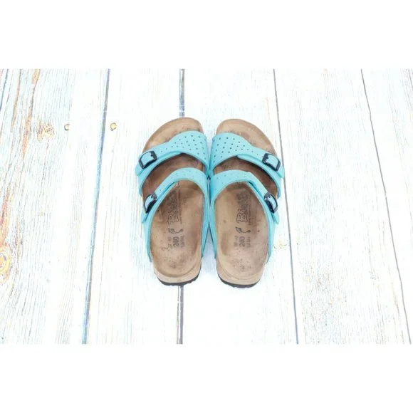 Birkenstock Birki's Freeport Blue Perforated Leather 2 Strap Sandals Size L6 M4 - Picture 6 of 9